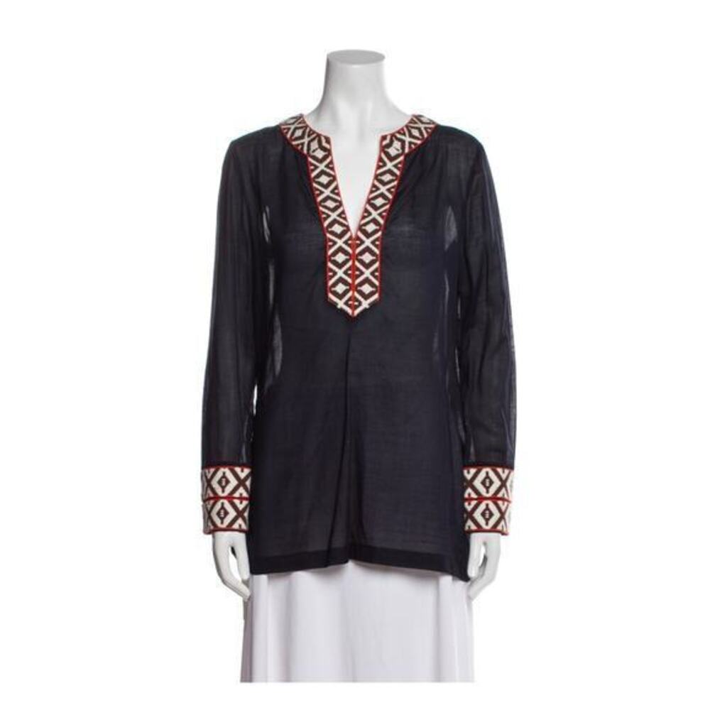 Tory Burch blue ladies long sleeve embroidered tunic size 8